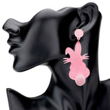 Glittered Resin Easter Bunny Pom Pom Tail Dangle Earrings