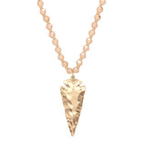 Hammered Metal Arrow Pendant Faceted Beads Long Necklace