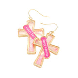 Happy Easter Message Confetti Cross Dangle Earrings