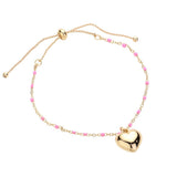 Metal Heart Charm Beads Station Pull Tie Cinch Bracelet