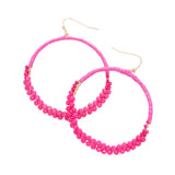 Raffia Faceted Bead Wrapped Open Metal Circle Earrings