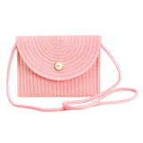 Solid Color With Pearl Button Straw Micro Crossbody Bag