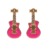 Stone Paved Enamel Guitar Stud Earrings