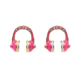 Stone Paved Enamel Headphone Stud Earrings
