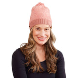 Trendy Face Mask Holder Button Cable Knit Pom Pom Beanie Hat