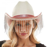 Trendy Rhinestone Fringe Glittered Cowboy Hat
