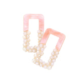 Celluloid Acetate Faceted Beaded Open Rectangle Earrings