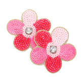 Felt Back Stone Embellished Seed Beaded Flower Earrings