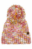 C.C Multi Color Cable Pom Cuff Beanie Winter Hat
