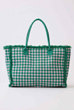 Gingham Check Frayed Trim Tote Bag