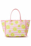 Lemon with Stripe Pattern Fringe Medium Tote Bag