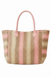 Multi Stripe Pattern Natural Brown Straw Tote Bag