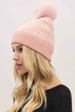 Plaid Pattern Fur Mixed Fleeced Pom Beanie Hat