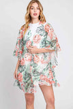 Ruffle Lined Tropical Flamingo Crochet Cover Up