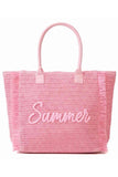 SUMMER Letter and Gold Lurex Woven Straw Fringe Tote Bag