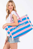 SUMMER Sewn Rope Striped Pattern Summer Tote Bag