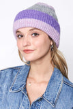 Stripe Color Block Ribbed Beanie