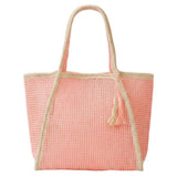 Two Tone Woven Straw with Tassel Tote Bag
