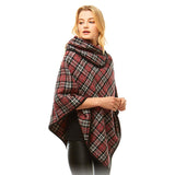 Cozy Plaid High Neck Buttons Collar Poncho  Ruana