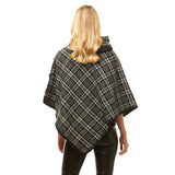 Cozy Plaid High Neck Buttons Collar Poncho  Ruana
