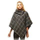 Cozy Plaid High Neck Buttons Collar Poncho  Ruana