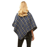 Cozy Plaid High Neck Buttons Collar Poncho  Ruana
