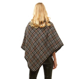 Cozy Plaid High Neck Buttons Collar Poncho  Ruana
