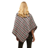 Cozy Plaid High Neck Buttons Collar Poncho  Ruana