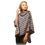 Cozy Plaid High Neck Buttons Collar Poncho  Ruana