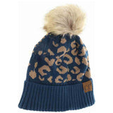 Leopard Pattern Fur Pom C.C Beanie