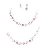 3PCS Flower Leaf Cluster Rhinestone Necklace Jewelry Set