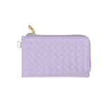 Faux Leather Basket Weave Flat Card Holder Wallet with Wristlet
