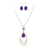 Oval Glass Crystal Triple Abstract Hoop Necklace