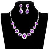 Oval Stone Accented Rhinestone Trimmed Necklace