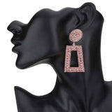 Rhinestone Pave Open Rectangle Dangle Evening Earrings