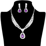 Rhinestone Pave Teardrop Collar Necklace & Clip Earring Set