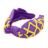 Game Day Seed Beaded Check Patterned Knot Burnout Headband