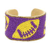 Game Day Seed Beaded Football Accented Cuff Bracelet
