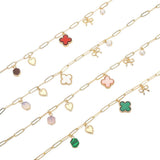 Quatrefoil Bow Heart Pearl Charm Station Paperclip Chain Necklace