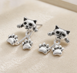 Eco-Alloy Vintage Cat & Cat Paw Back Earrings