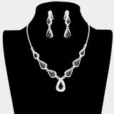 Teardrop Stone Accented Rhinestone Pave Necklace Clip on Earring Set
