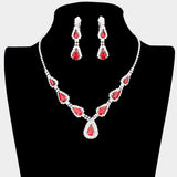 Teardrop Stone Accented Rhinestone Pave Necklace Clip on Earring Set