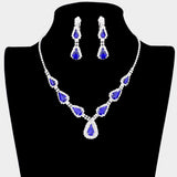 Teardrop Stone Accented Rhinestone Pave Necklace Clip on Earring Set