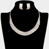 Crystal Rhinestone Pave Collar Necklace Clip on Earring Set