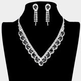 Oval Stone Accented V Shaped Rhinestone Necklace Clip on Earring Set