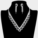 Oval Stone Accented V Shaped Rhinestone Necklace