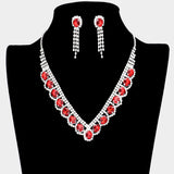 Oval Stone Accented V Shaped Rhinestone Necklace