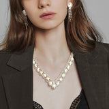 Oval Stone Accented V Shaped Rhinestone Necklace