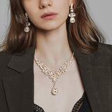 Teardrop Crystal Rhinestone Vine Drop Collar Necklace Clip on Earring Set