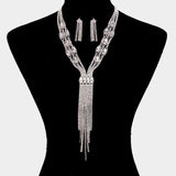 Rhinestone Trim Crystal Oval Fringe Necklace